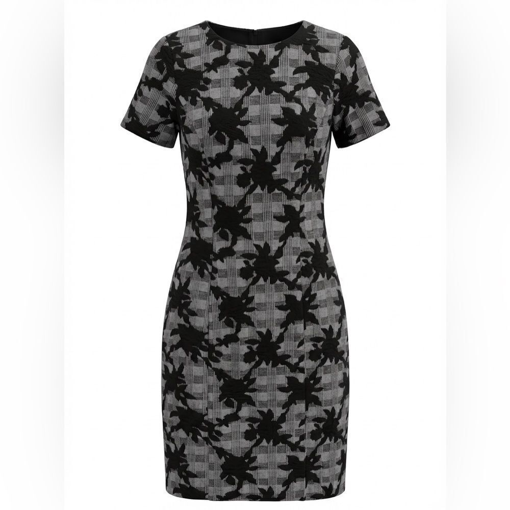 BROOKS BROTHERS WOMENS GRAY AND BLACK FLORAL EMBROIDERED DRESS SIZE 10